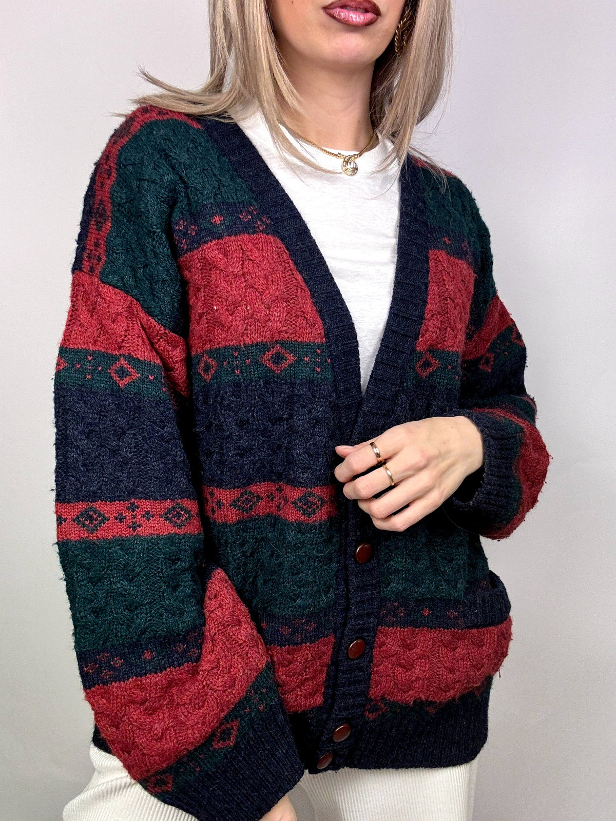Vintage Patterned Knit Cardigan L/XL