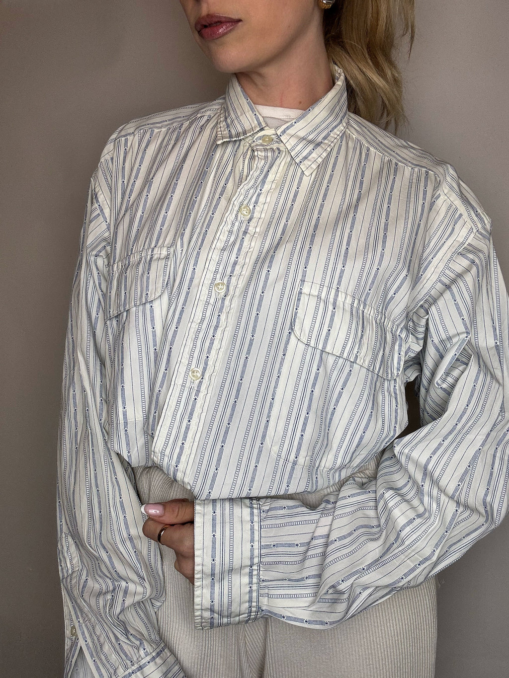 Vintage Marine und Weiß gestreiftes Hemd L/XL 