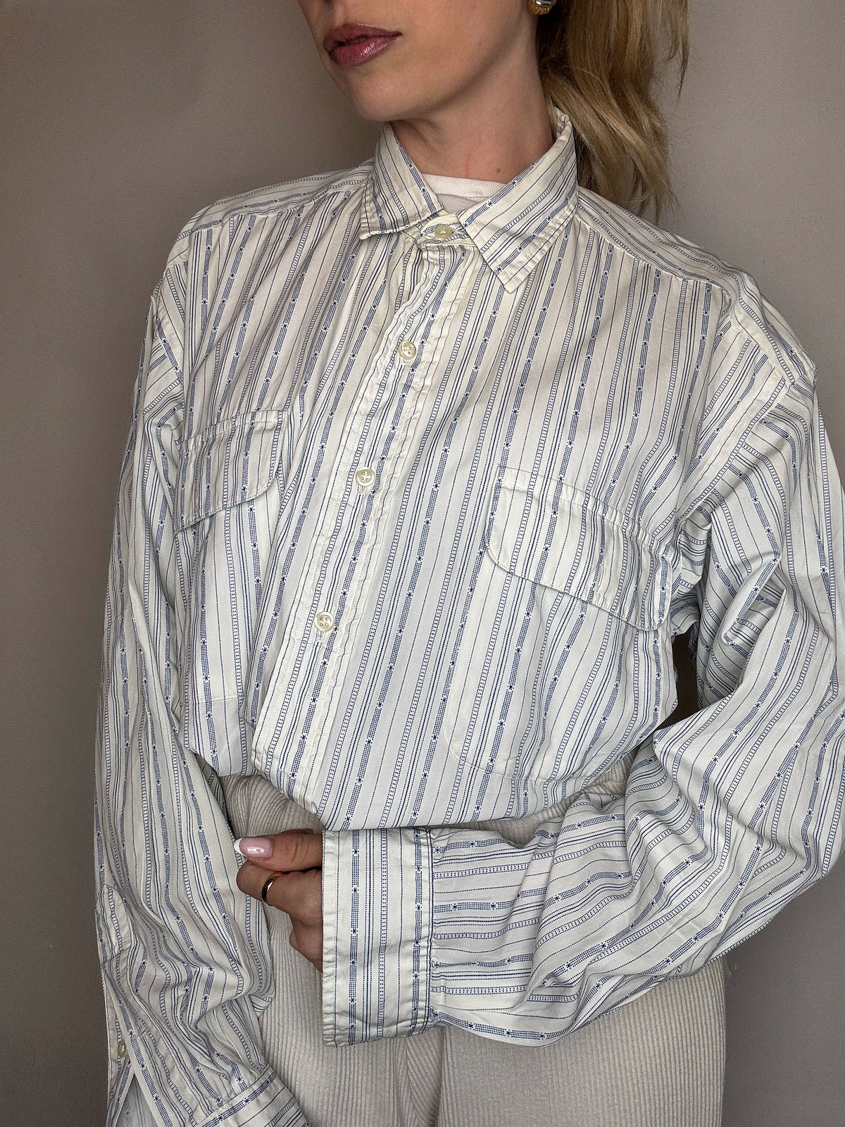Vintage Marine und Weiß gestreiftes Hemd L/XL 