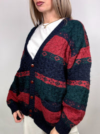 Vintage Patterned Knit Cardigan L/XL