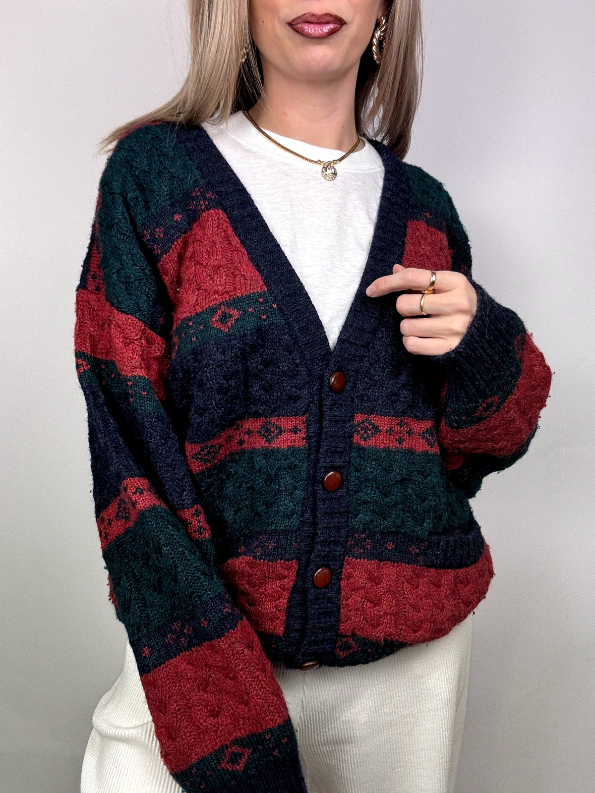 Vintage Patterned Knit Cardigan L/XL