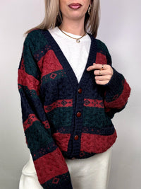 Vintage Patterned Knit Cardigan L/XL