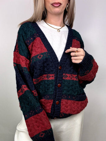 Cardigan en maille à motif L/XL Vintage