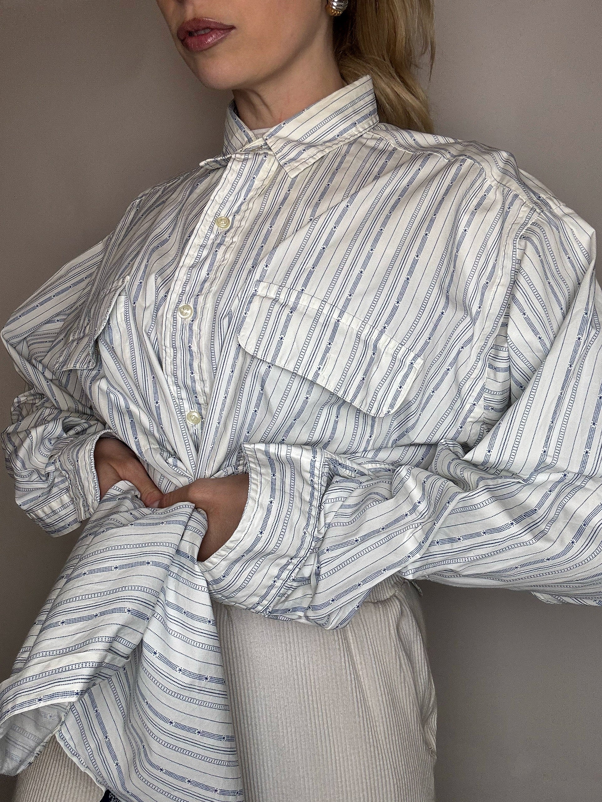 Vintage Marine und Weiß gestreiftes Hemd L/XL 