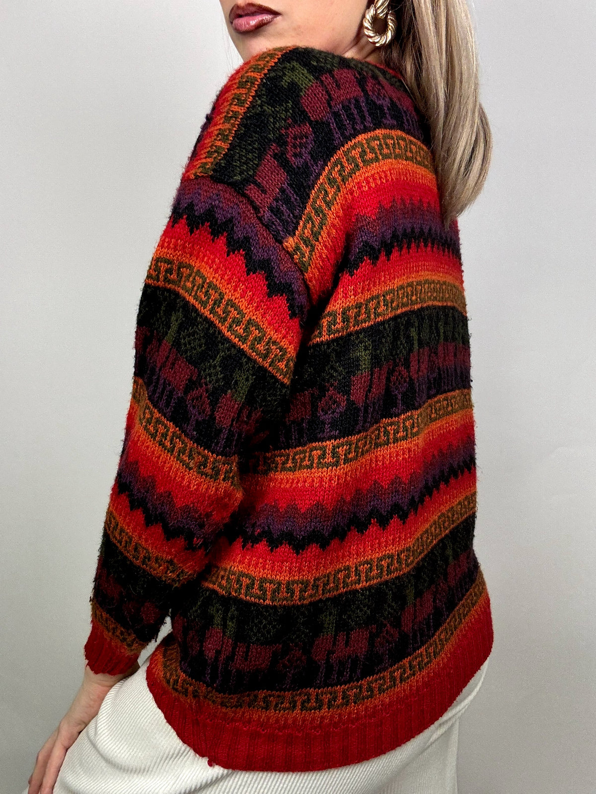 Vintage L/XL Colorful Patterned Knit Sweater