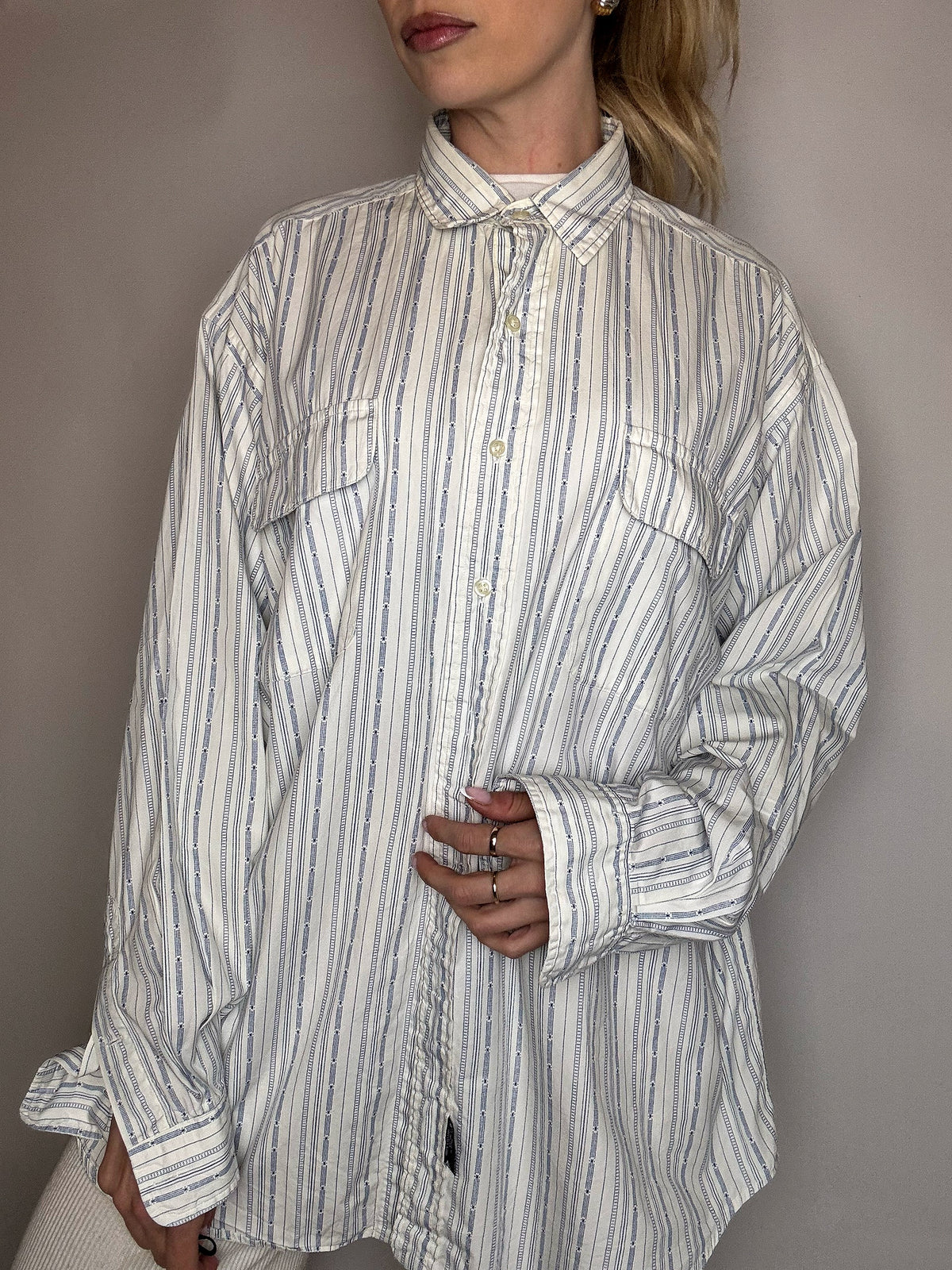 Vintage Marine und Weiß gestreiftes Hemd L/XL 