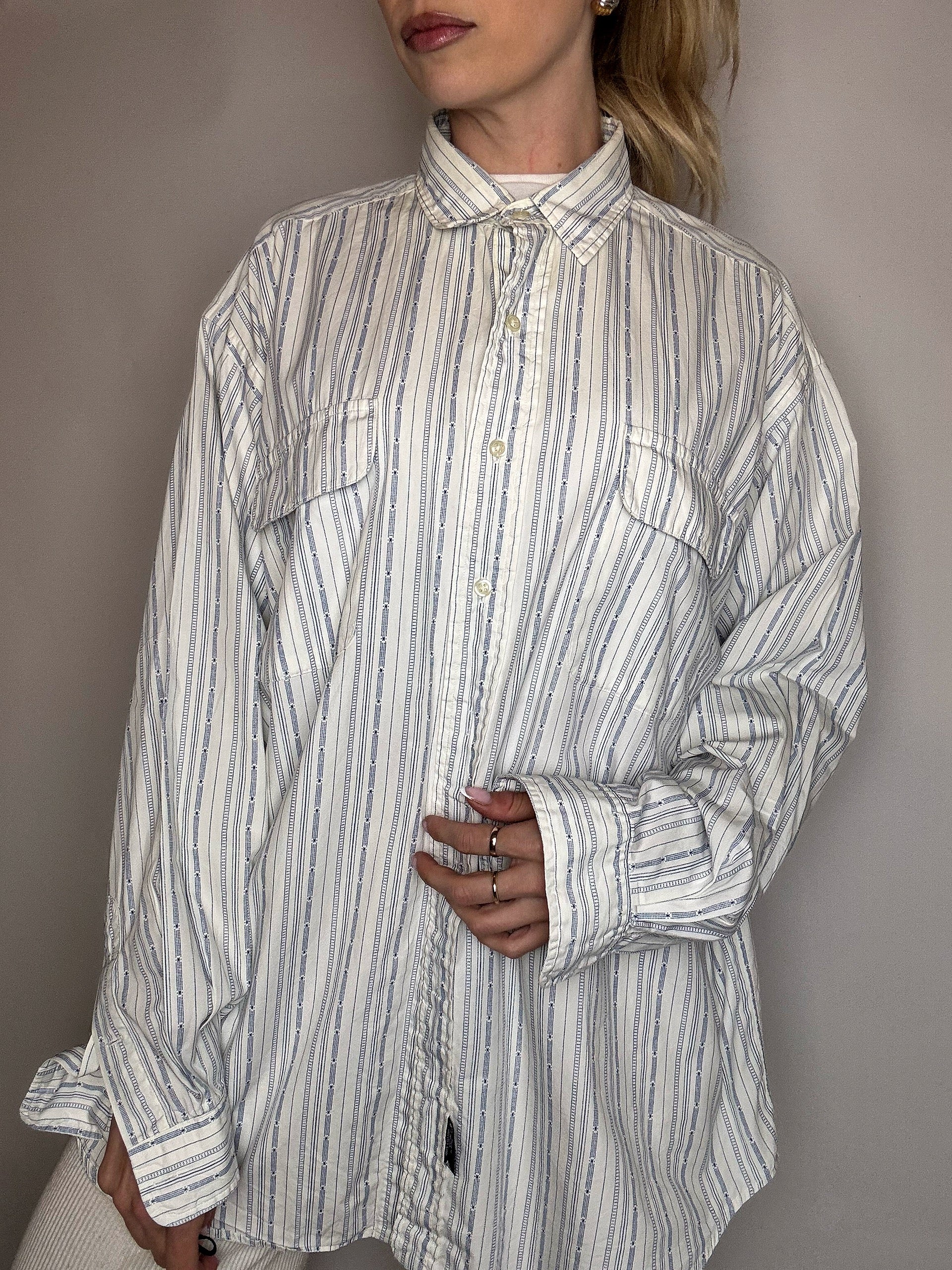 Vintage Marine und Weiß gestreiftes Hemd L/XL 