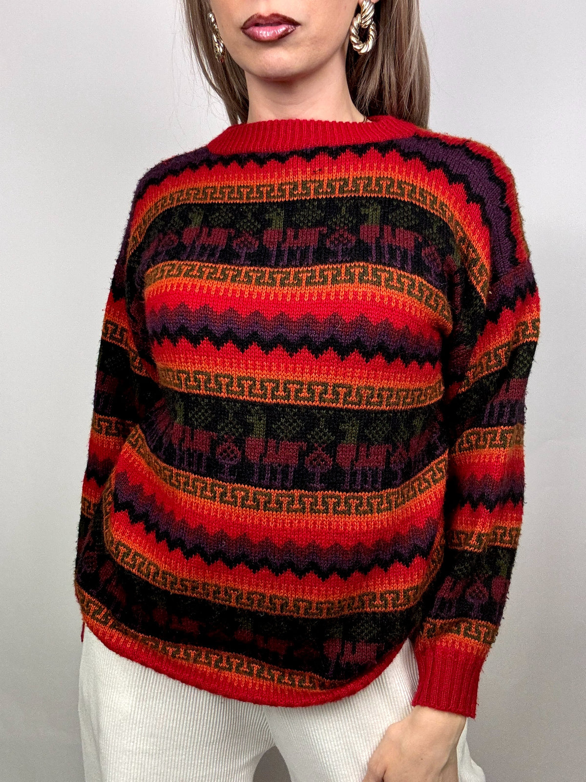Vintage L/XL Colorful Patterned Knit Sweater