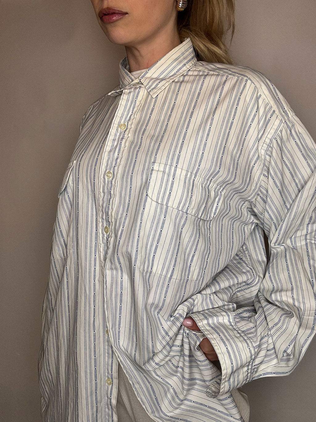 Vintage Marine und Weiß gestreiftes Hemd L/XL 