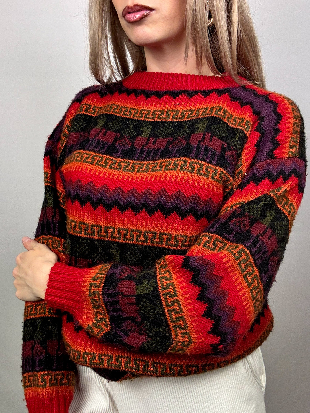 Vintage L/XL Colorful Patterned Knit Sweater