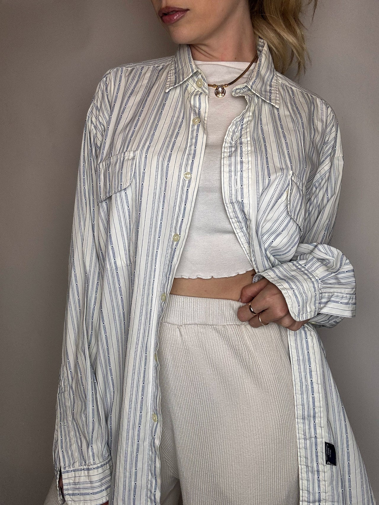 Vintage Navy and White Striped Shirt L/XL 