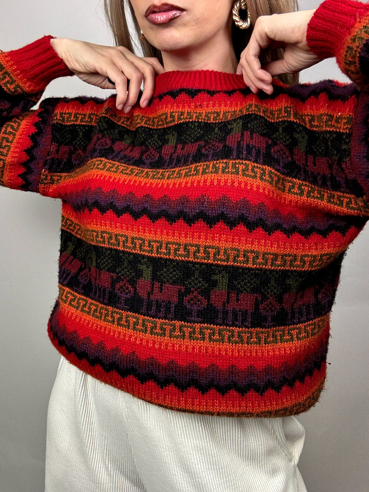 Vintage L/XL Colorful Patterned Knit Sweater