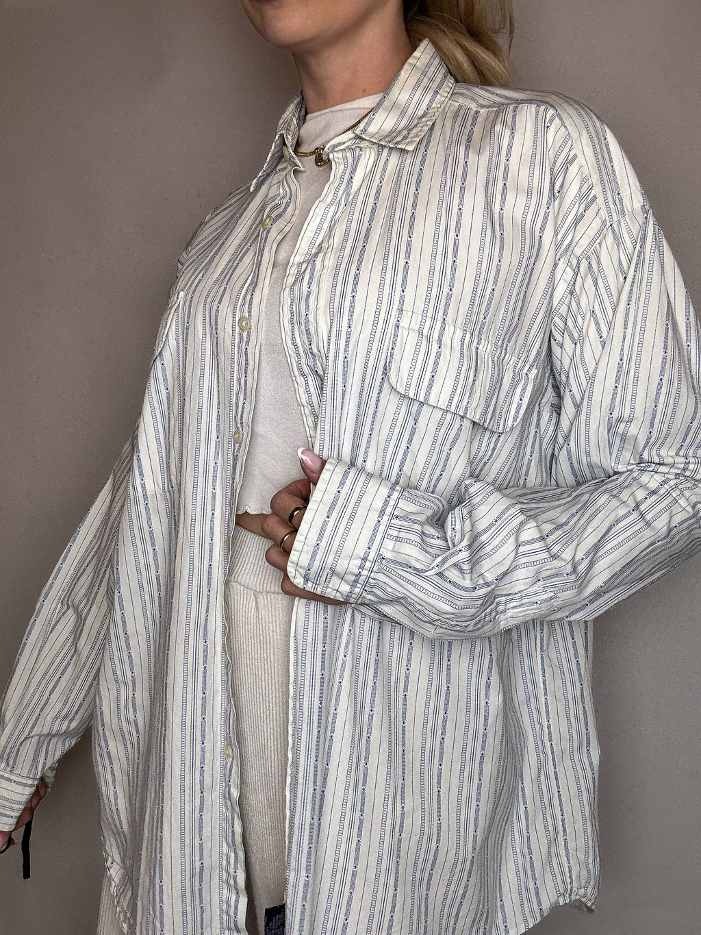 Vintage Marine und Weiß gestreiftes Hemd L/XL 
