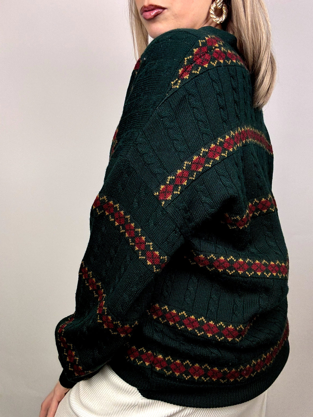 XL Vintage Patterned Knit Cardigan