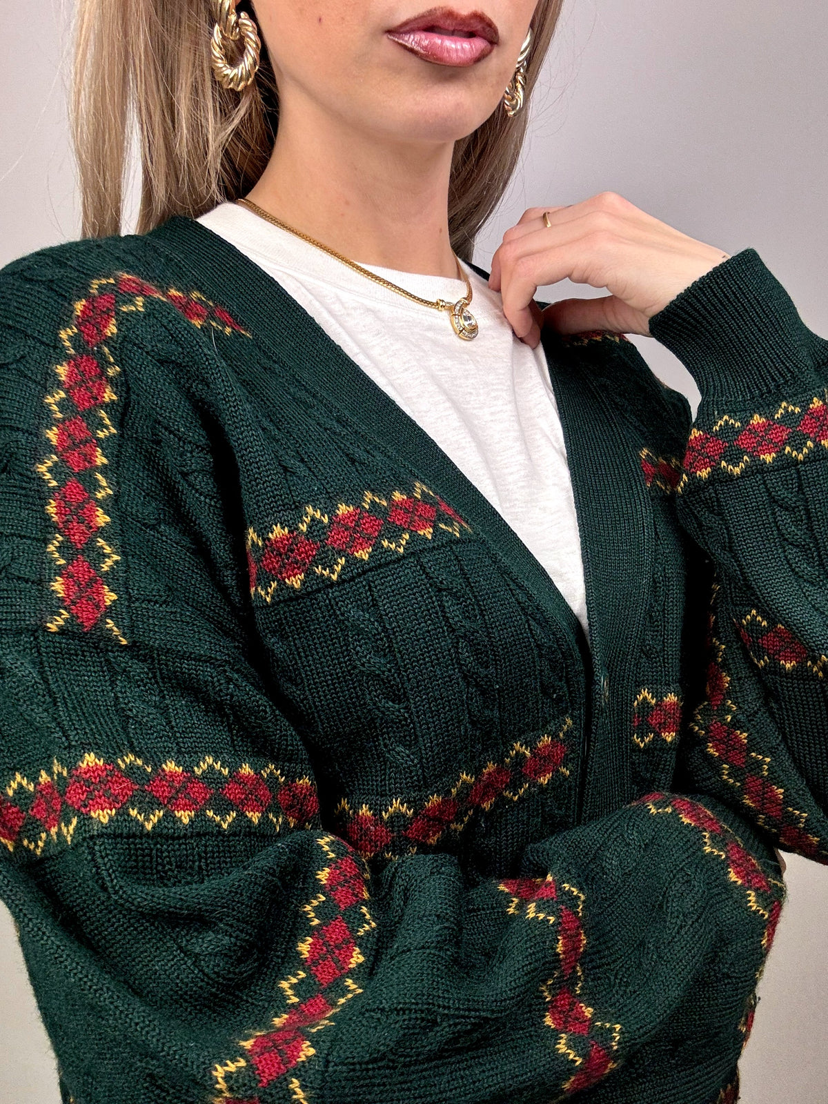 XL Vintage Patterned Knit Cardigan