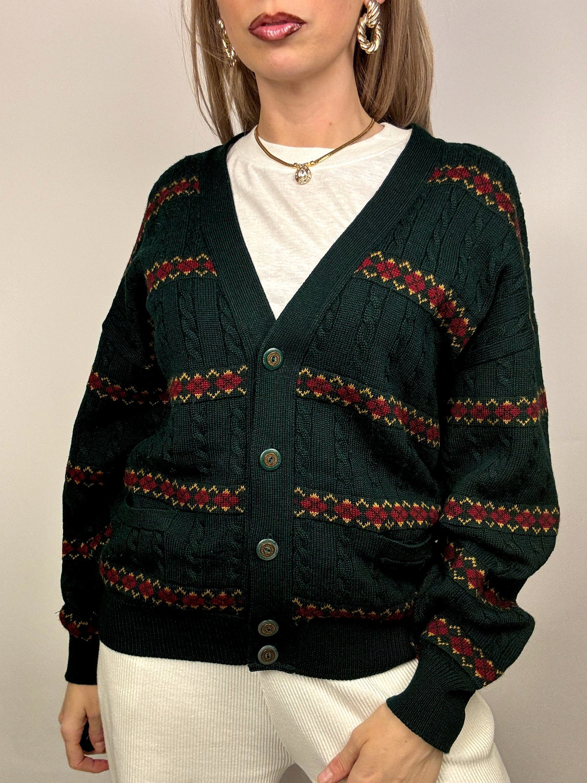 XL Vintage Patterned Knit Cardigan