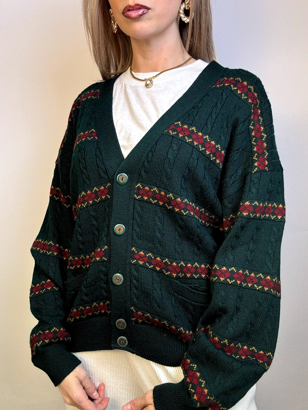 XL Vintage Patterned Knit Cardigan