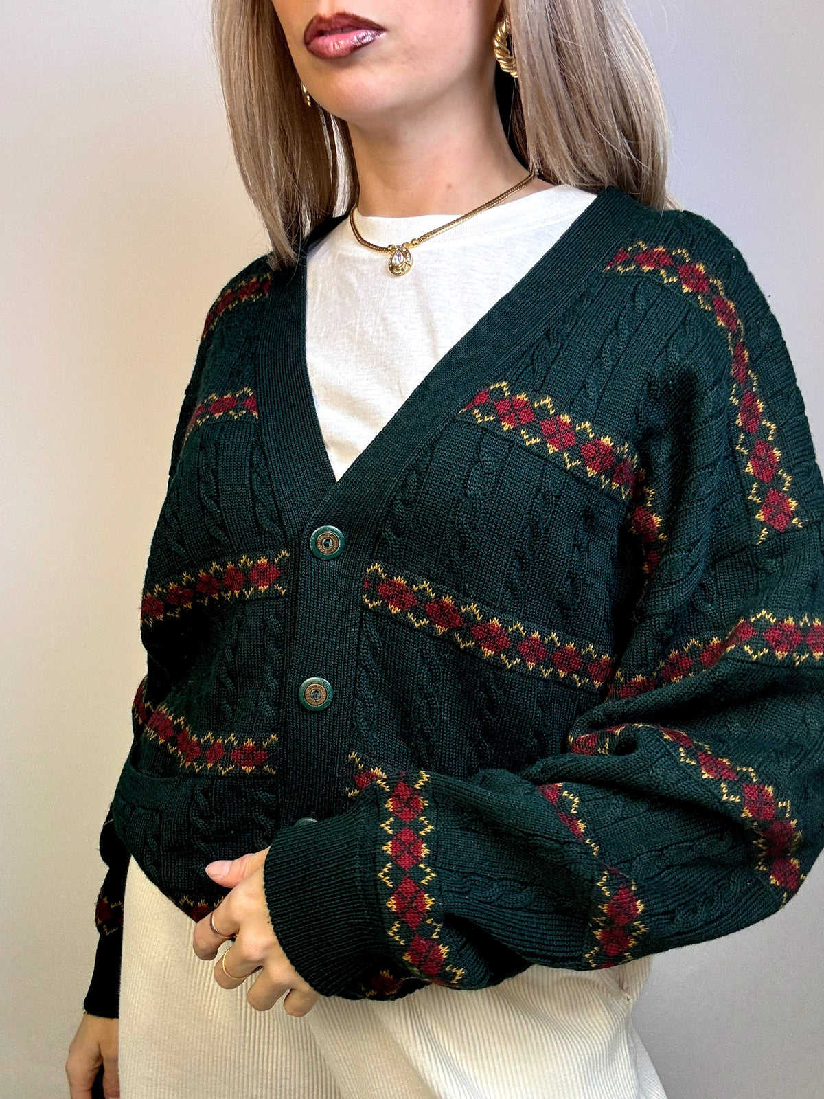 XL Vintage Patterned Knit Cardigan
