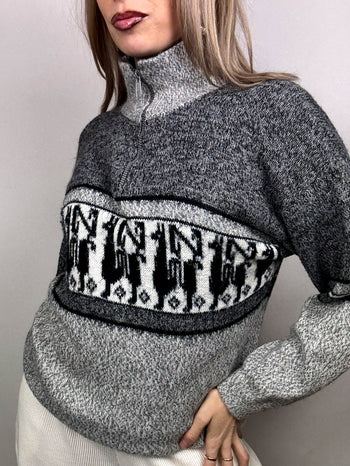 Pull doux gris à motif L/XL vintage