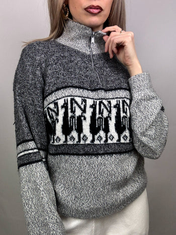 Pull doux gris à motif L/XL vintage