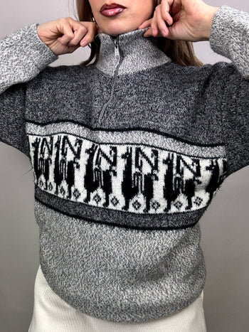 Pull doux gris à motif L/XL vintage