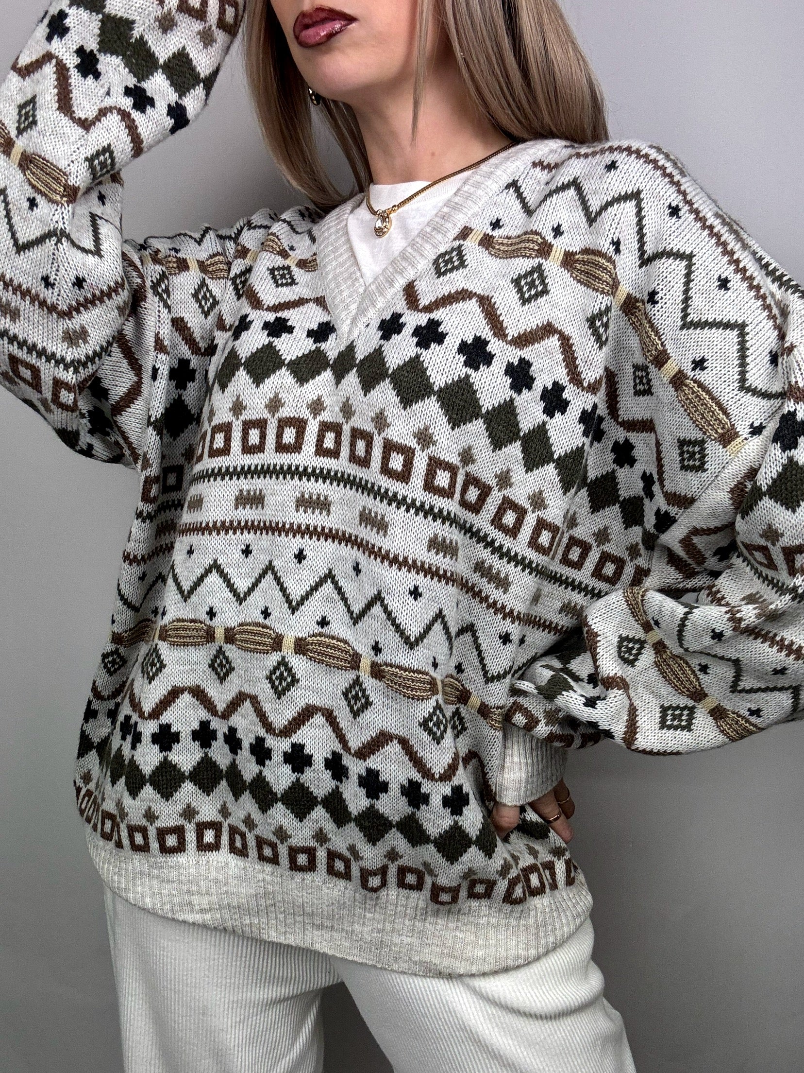 Pull oversize en maille gris XL vintage