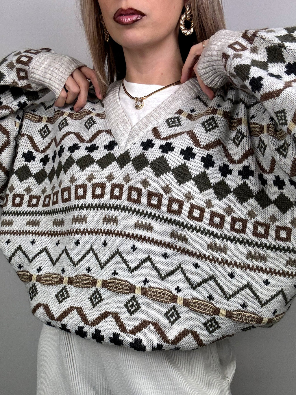 Pull oversize en maille gris XL vintage