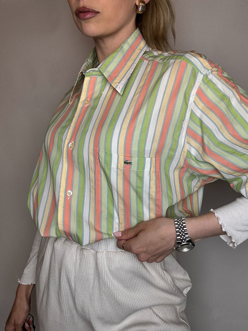 LACOSTE XL Vintage Pastell gestreiftes Hemd 