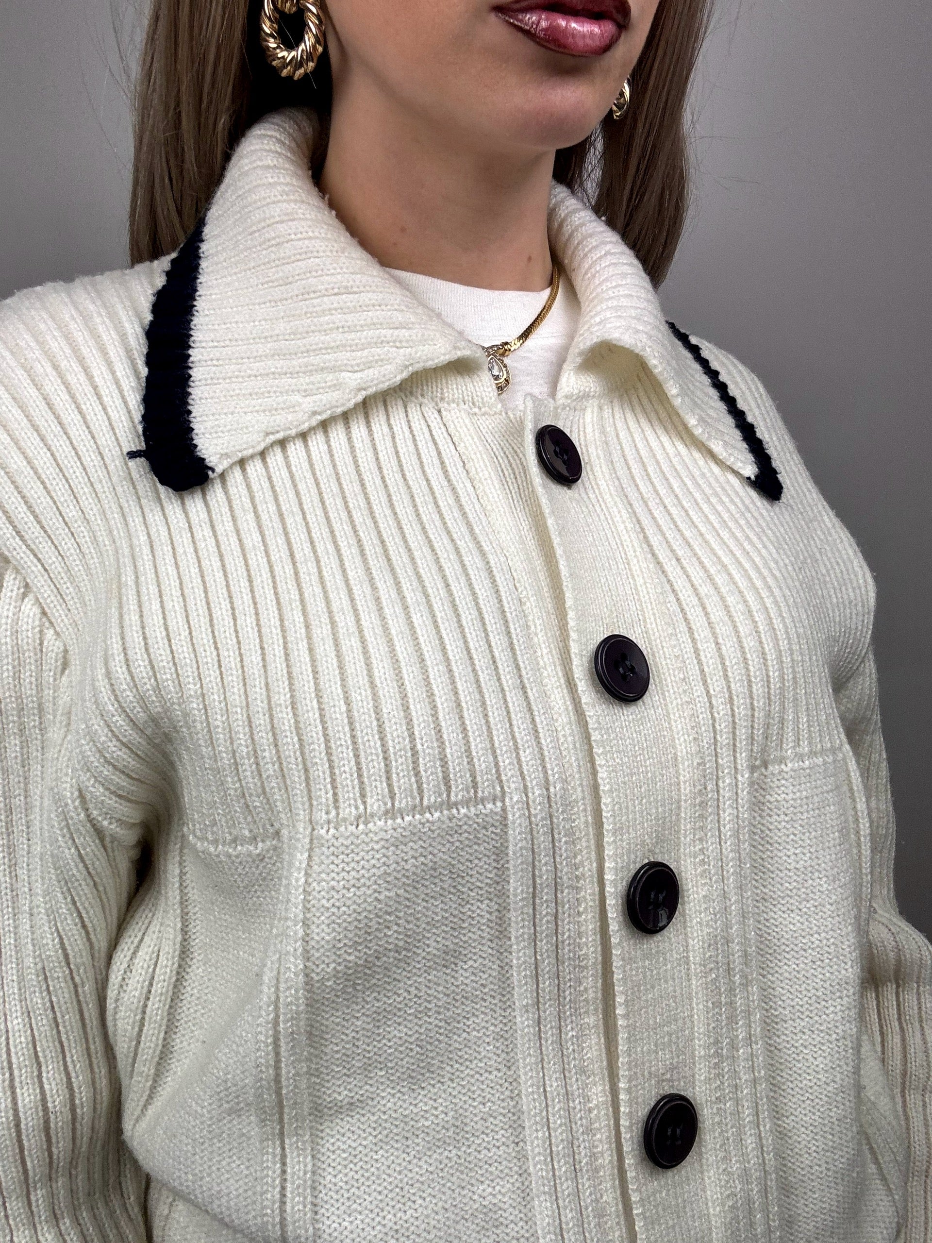 Vintage XL cream shirt collar cardigan