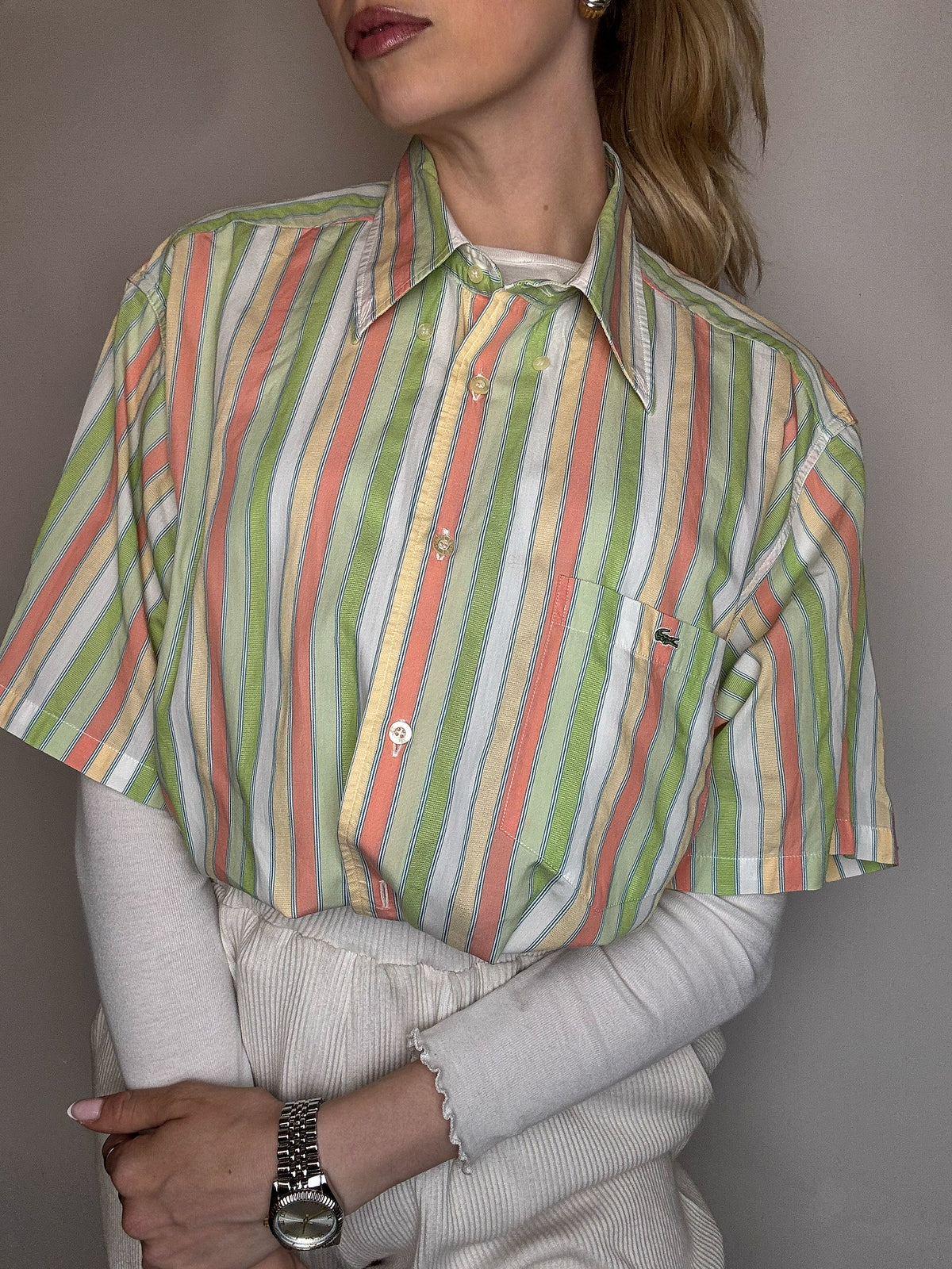 LACOSTE XL Vintage Pastell gestreiftes Hemd 