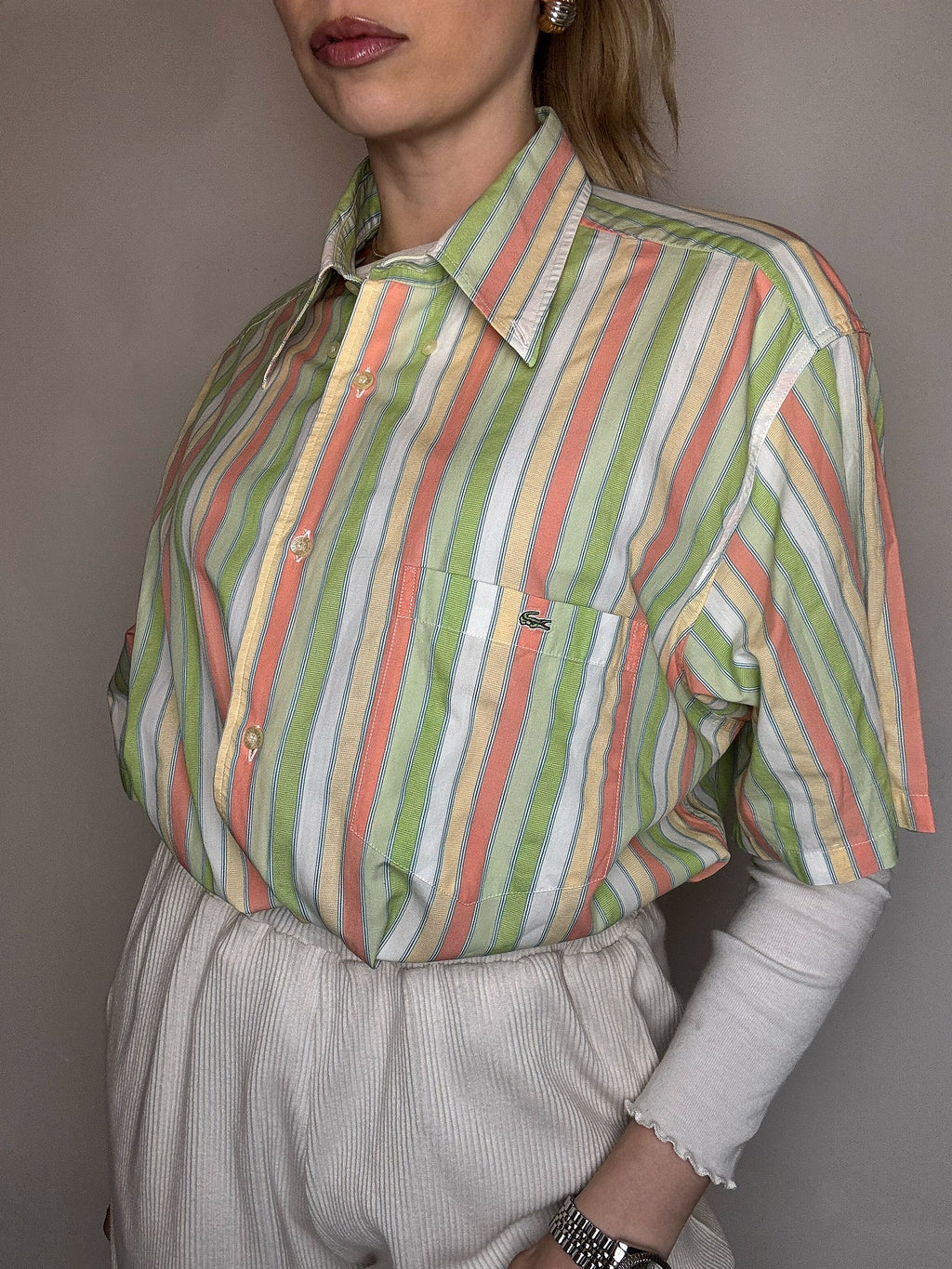 LACOSTE XL Vintage Pastell gestreiftes Hemd 