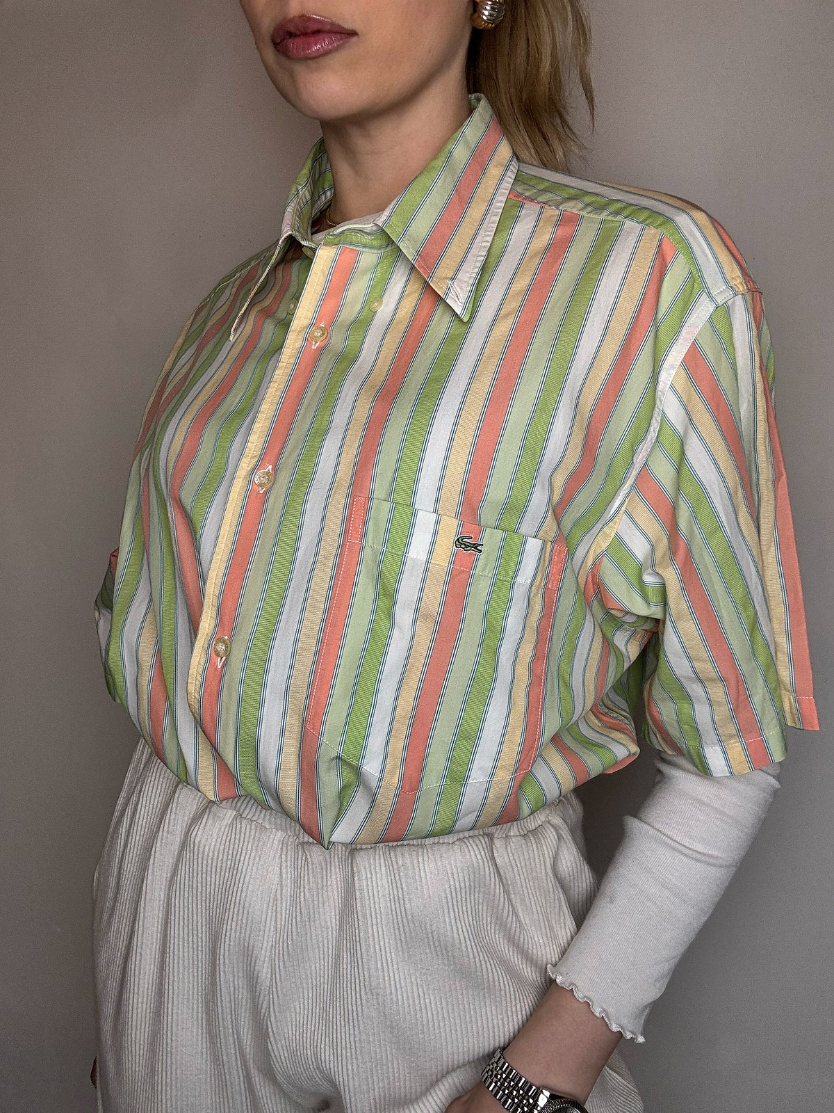LACOSTE XL Vintage Pastell gestreiftes Hemd 