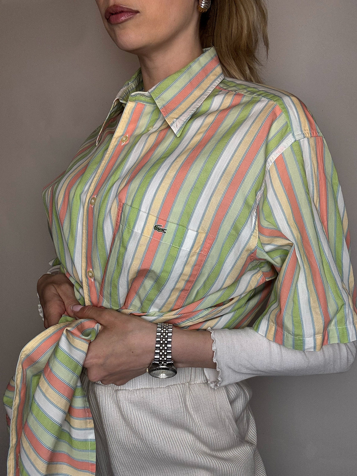 LACOSTE XL Vintage Pastell gestreiftes Hemd 