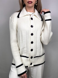 Vintage XL cream shirt collar cardigan