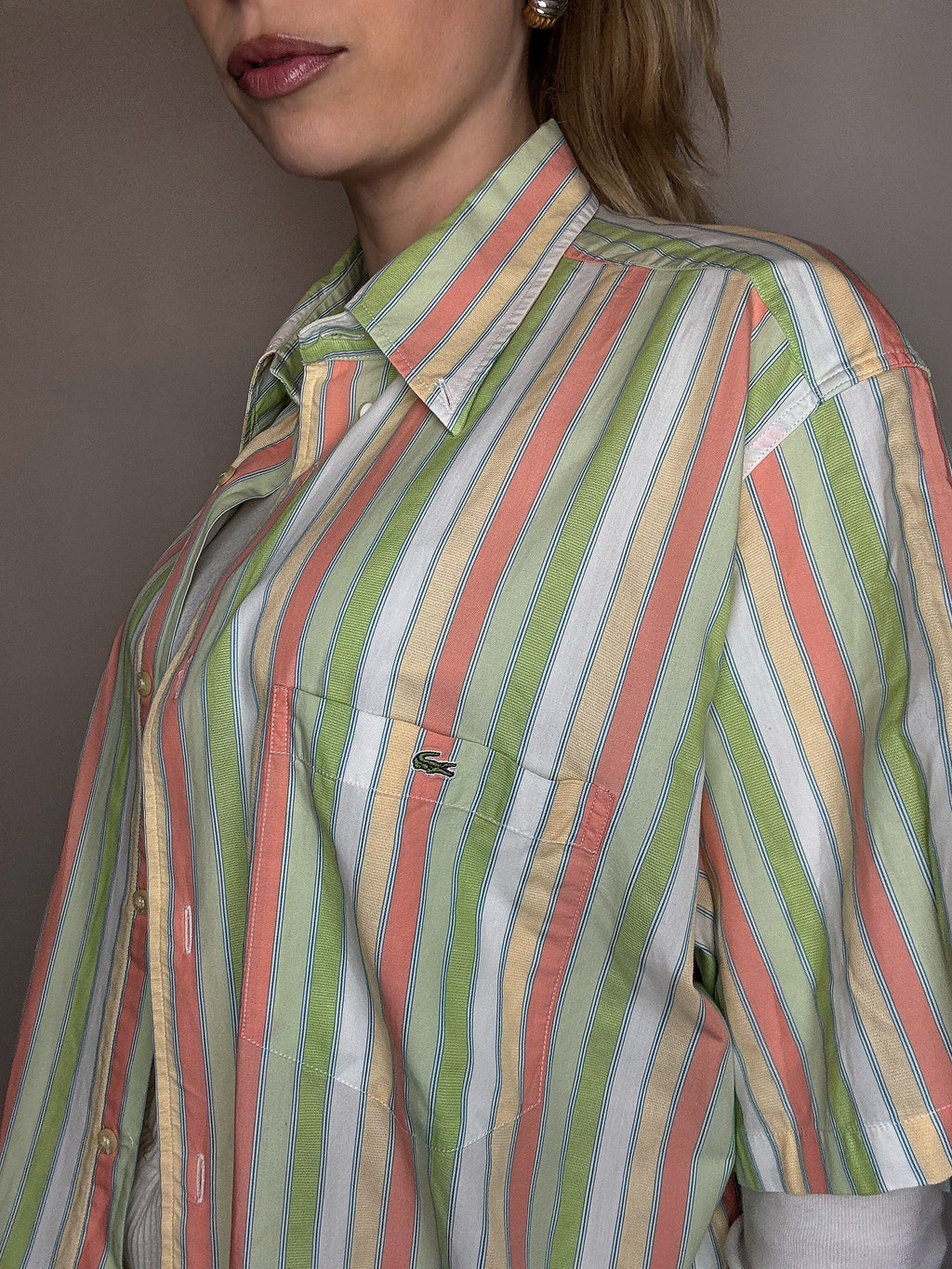 LACOSTE XL Vintage Pastell gestreiftes Hemd 