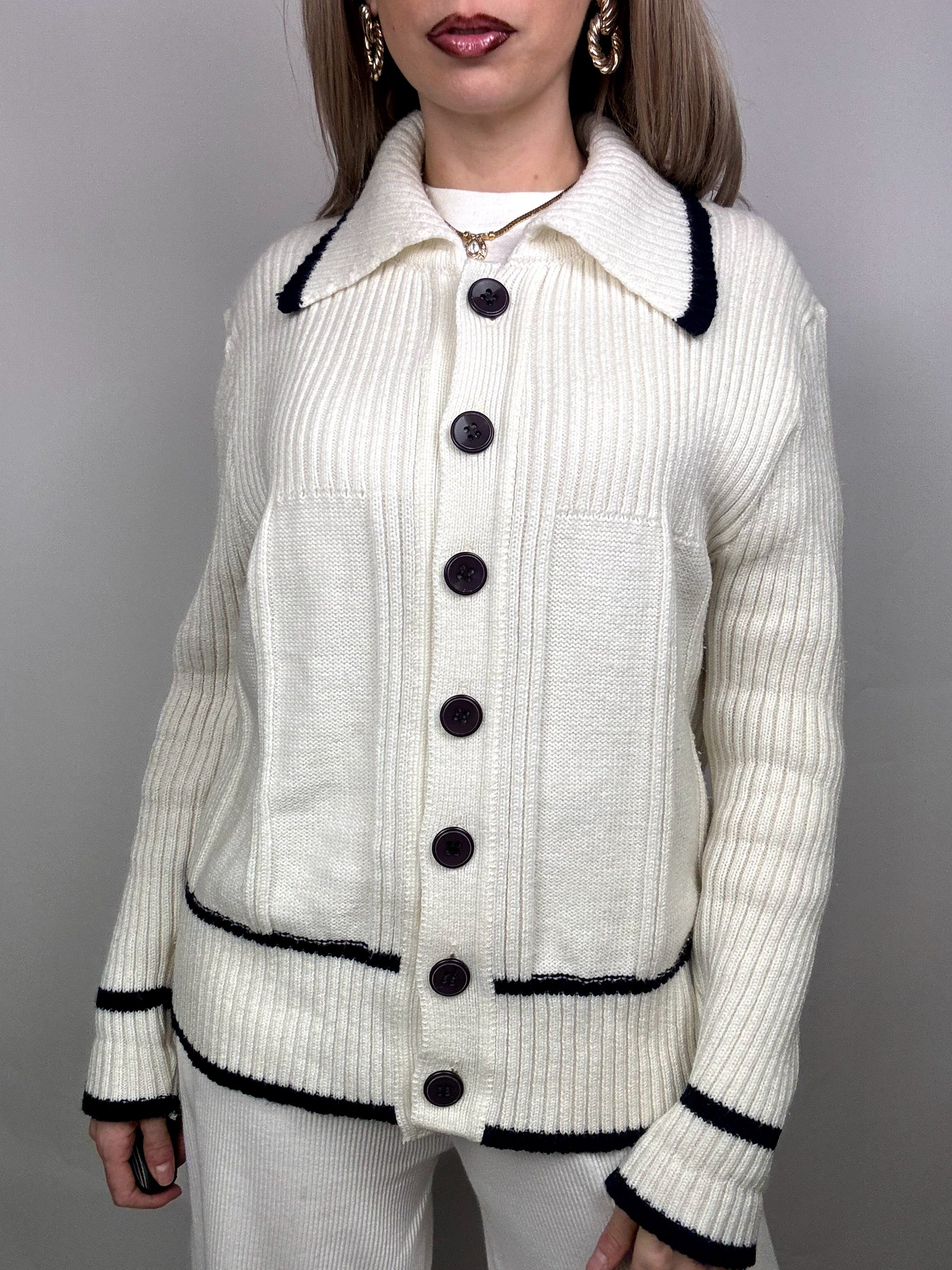Vintage XL cream shirt collar cardigan