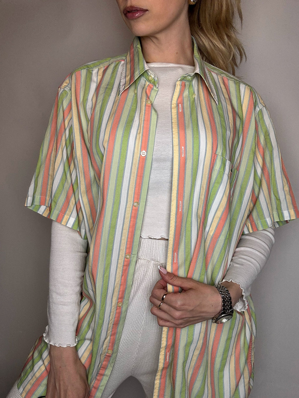 LACOSTE XL Vintage Pastell gestreiftes Hemd 