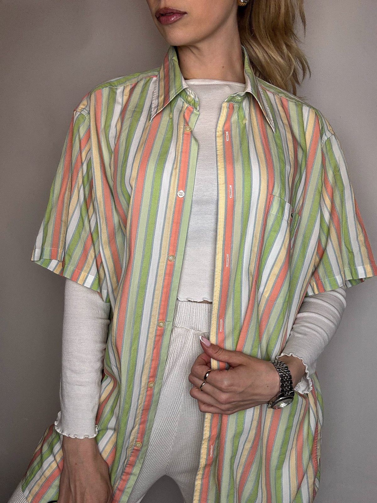 LACOSTE XL Vintage Pastell gestreiftes Hemd 