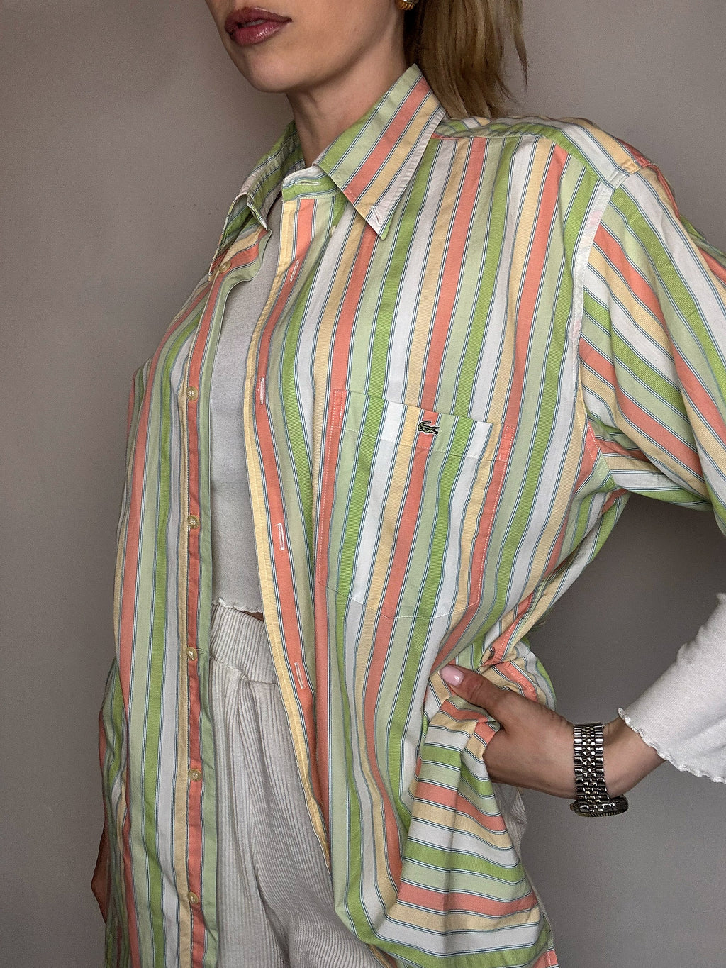 LACOSTE XL Vintage Pastell gestreiftes Hemd 
