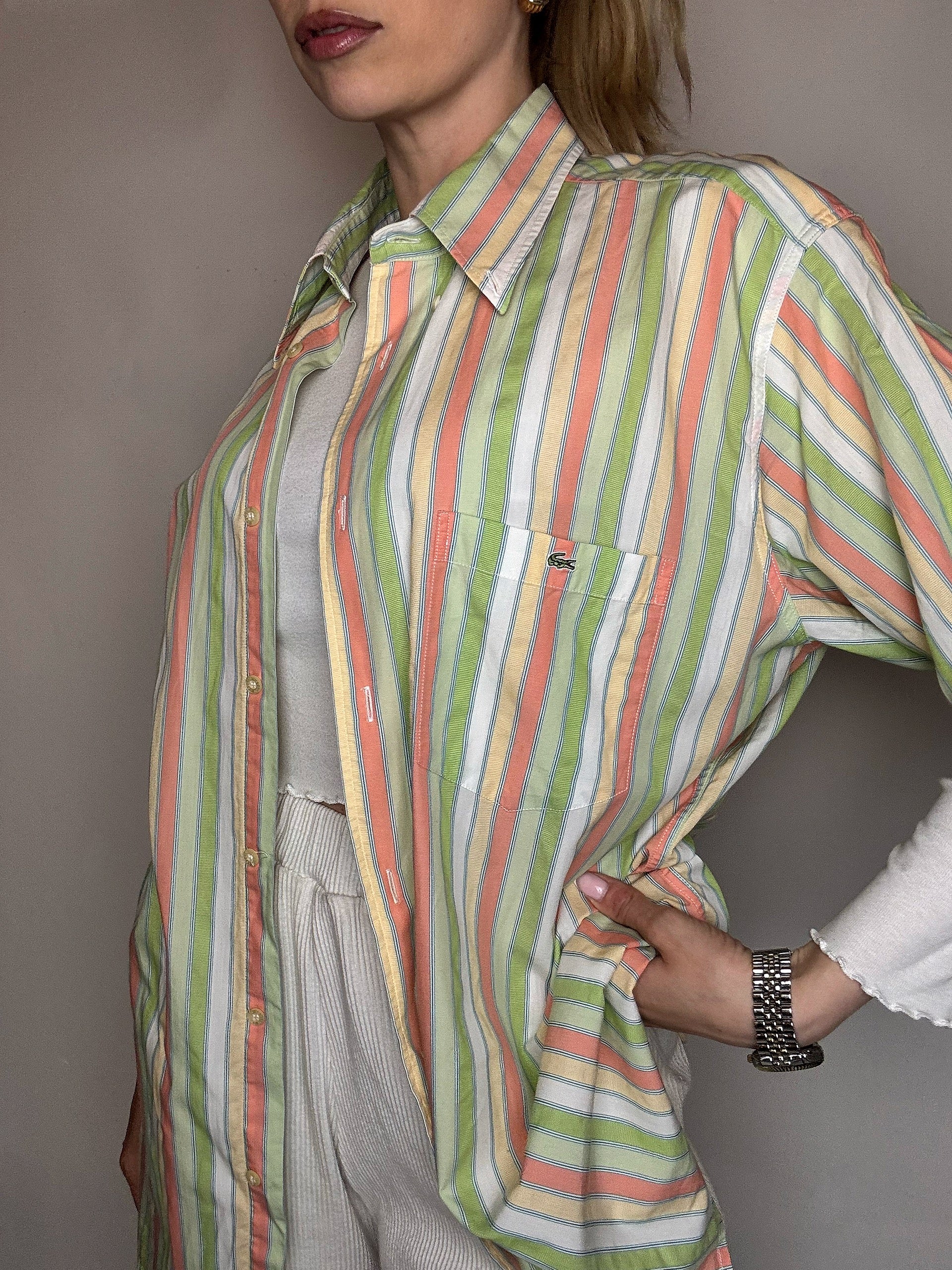 LACOSTE XL Vintage Pastell gestreiftes Hemd 