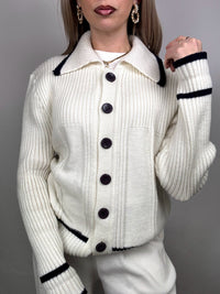 Vintage XL cream shirt collar cardigan