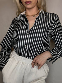 Vintage Marine und Weiß gestreiftes Hemd L/XL 