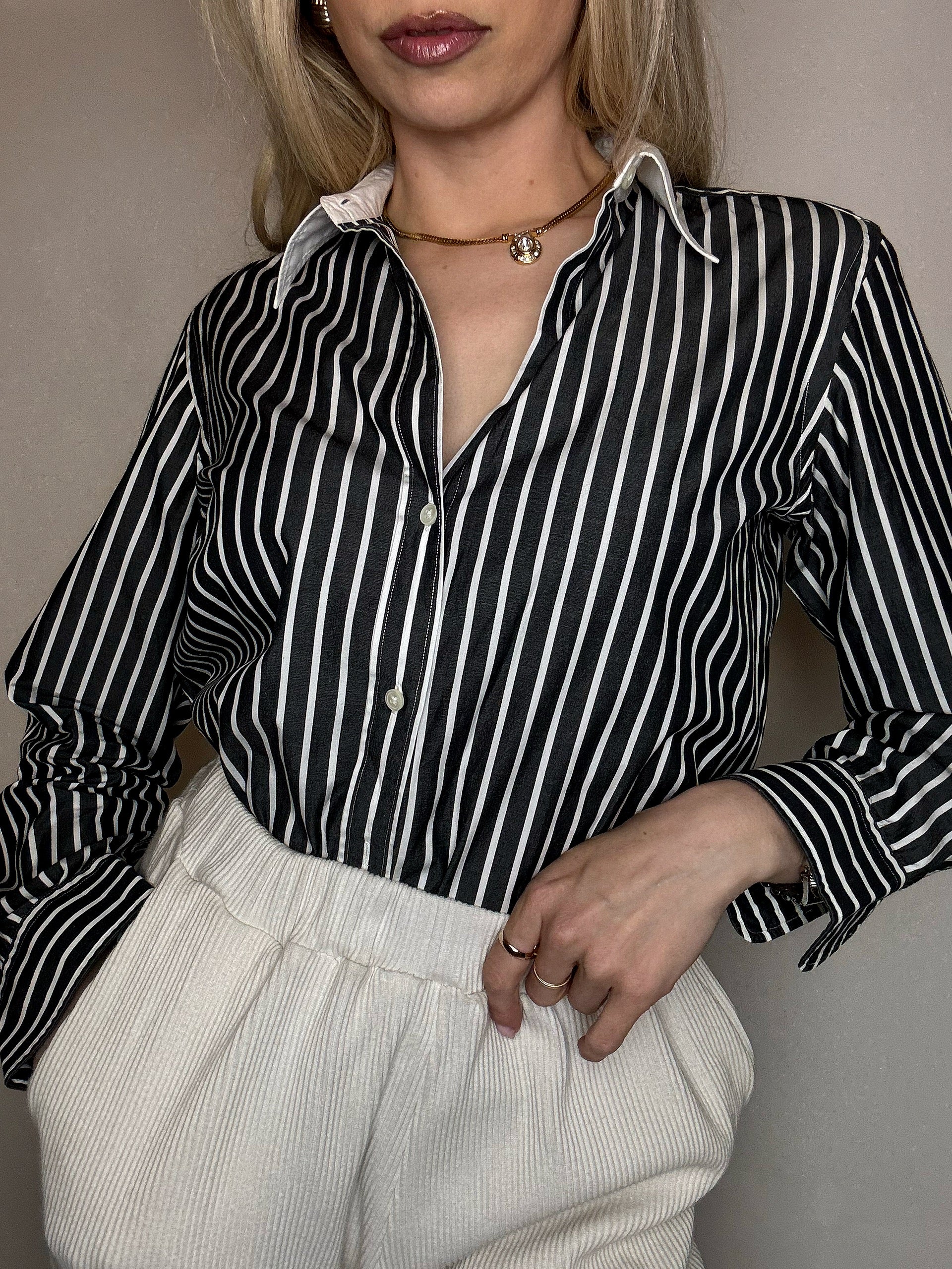 Vintage Marine und Weiß gestreiftes Hemd L/XL 