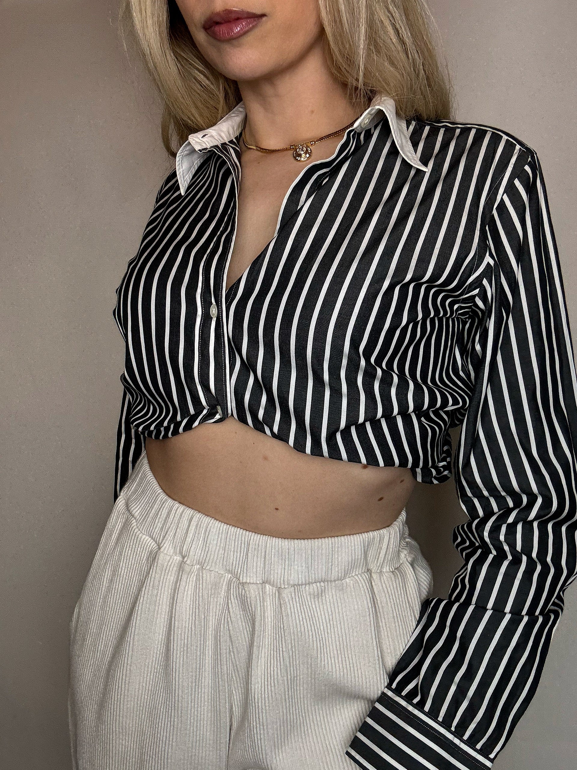 Vintage Marine und Weiß gestreiftes Hemd L/XL 