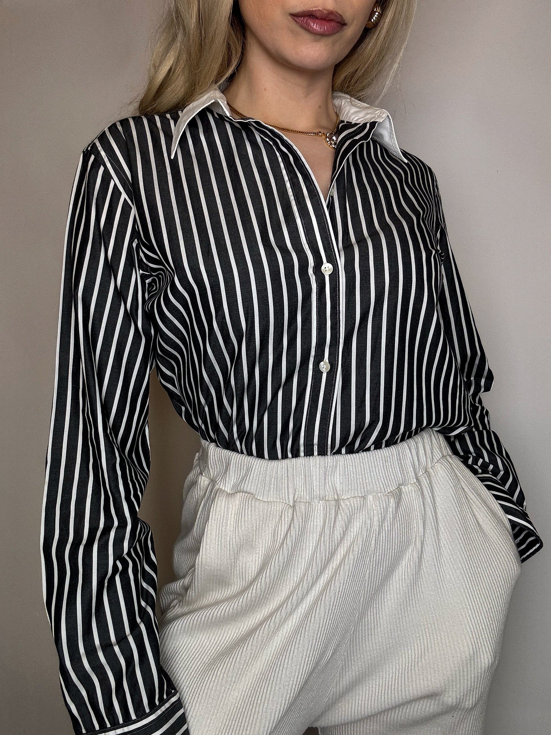 Vintage Marine und Weiß gestreiftes Hemd L/XL 