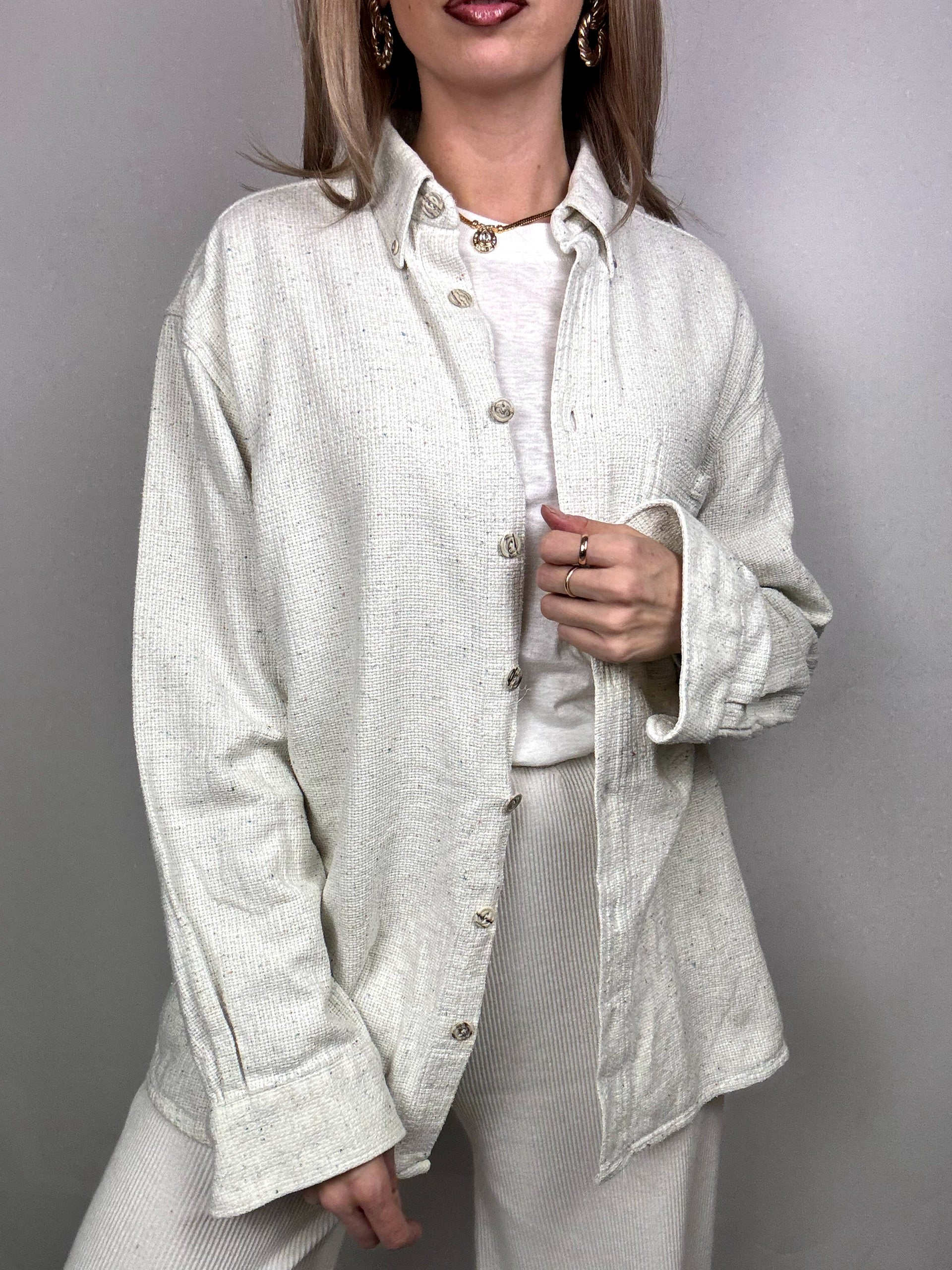 Chemise épaisse texturée chinée crème L vintage