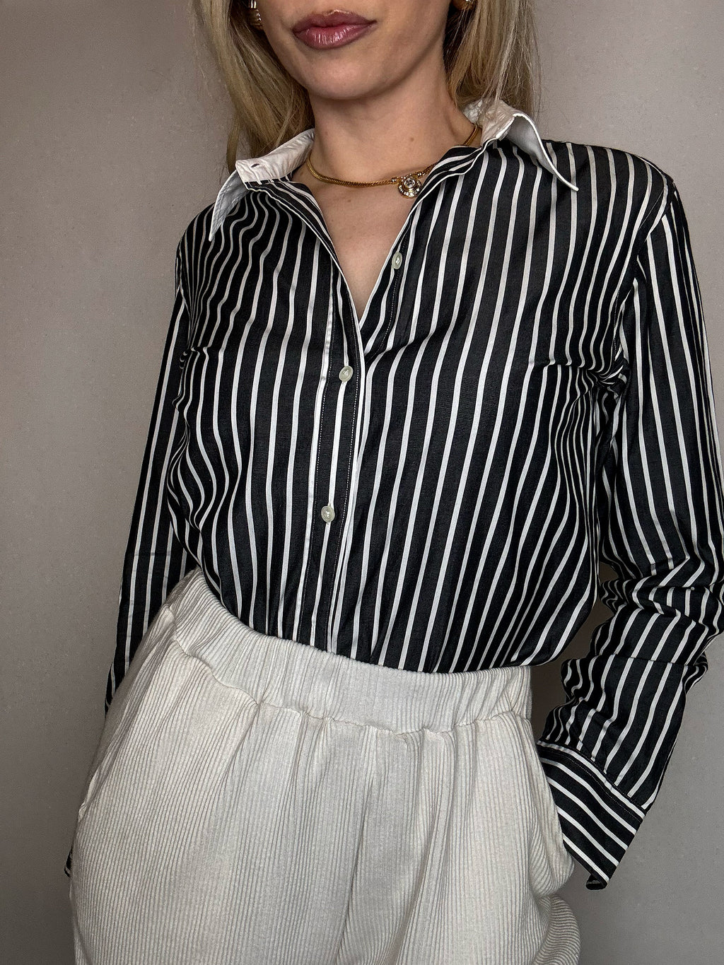 Vintage Marine und Weiß gestreiftes Hemd L/XL 