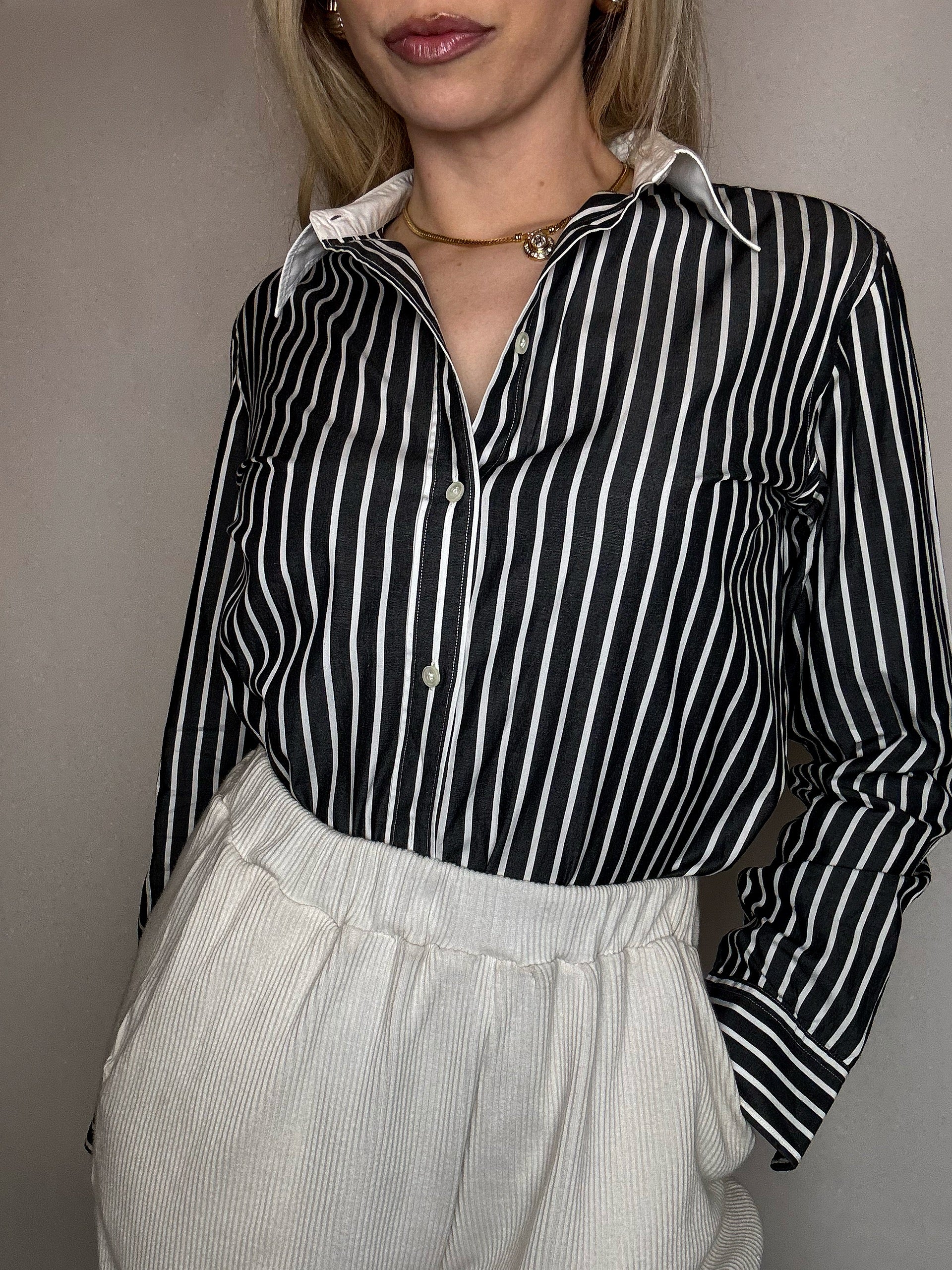 Vintage Marine und Weiß gestreiftes Hemd L/XL 