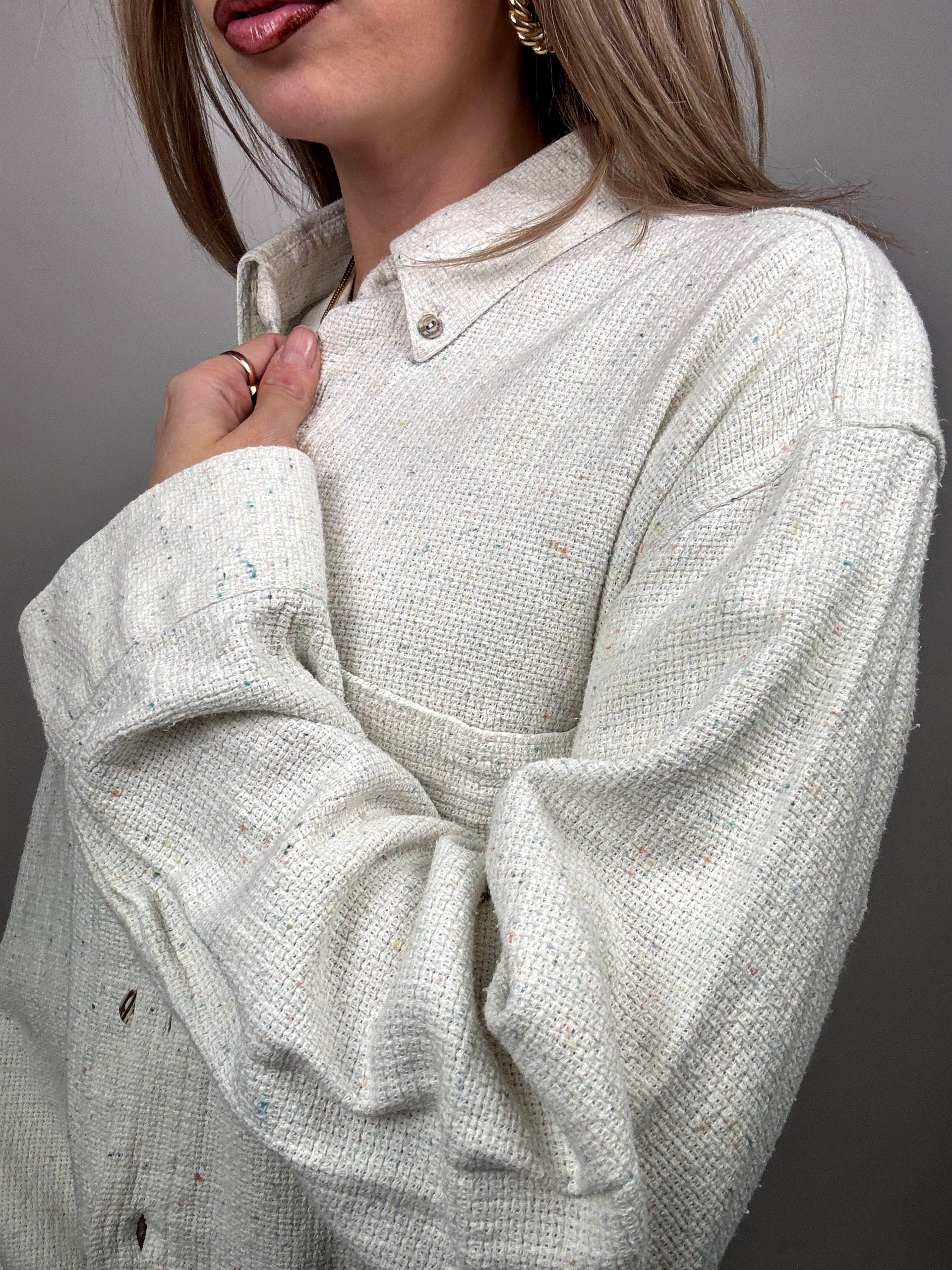 Chemise épaisse texturée chinée crème L vintage
