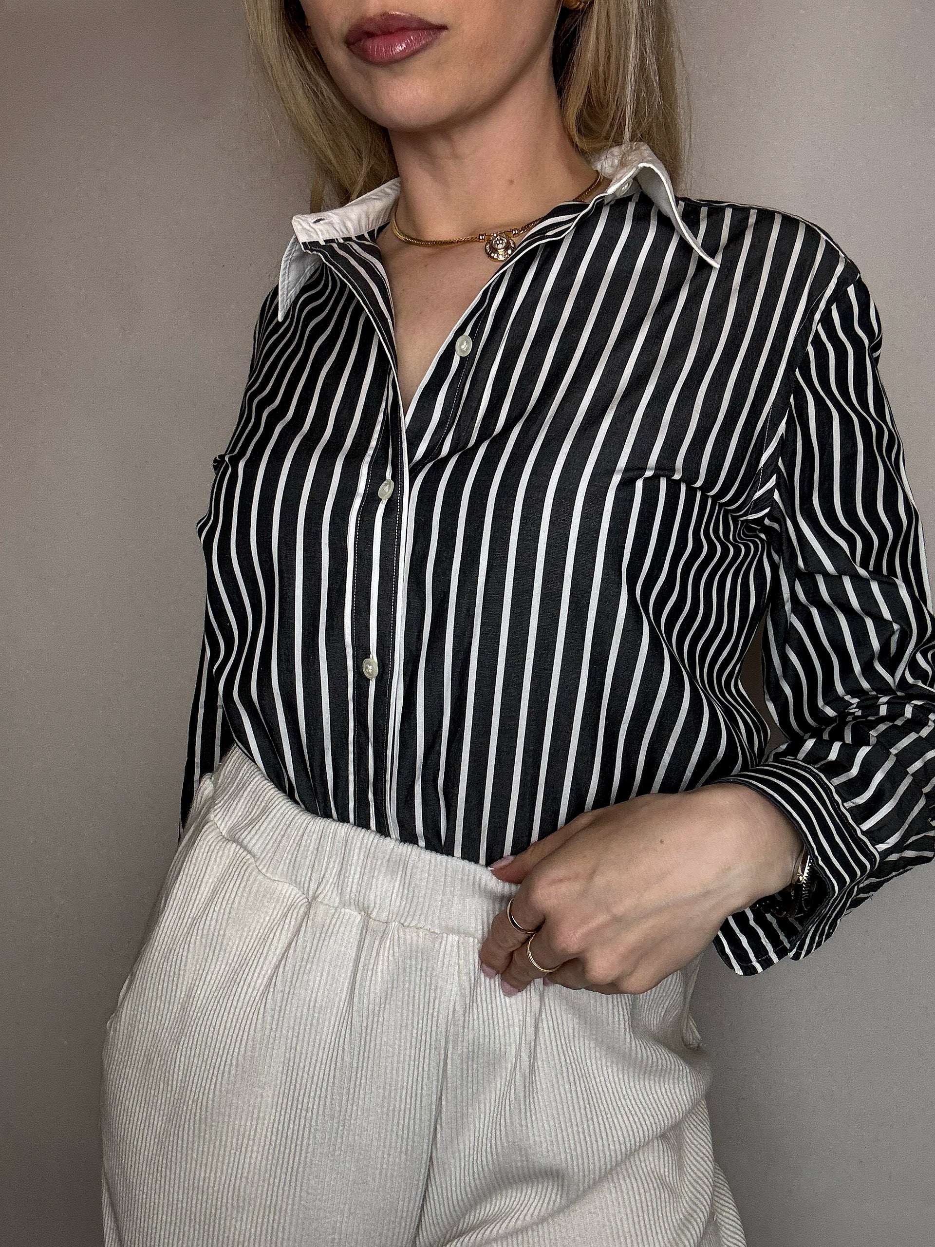 Vintage Marine und Weiß gestreiftes Hemd L/XL 